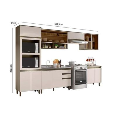 Cozinha Henn 8 Peças (3 Armários + 2 Balcões + 1 Paneleiro + 2 Complementos) C8p04 Duna/cristal