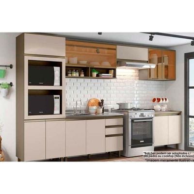 Cozinha Henn 8 Peças (3 Armários + 2 Balcões + 1 Paneleiro + 2 Complementos) C8p04 Duna/cristal