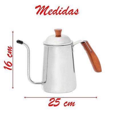 Bule Bico Fino Inox Com Cabo De Madeira 700ml