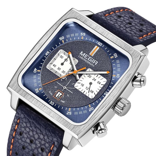 Relógio Masculino Analógico Quartz Esportivo MEGIR com Pulseira de Couro ML2182G preto