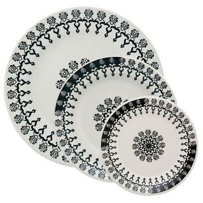 Kit Pratos Rasos Fundos E Sobremesa Donna Folk Oxford Cerâmica 18 Peças
