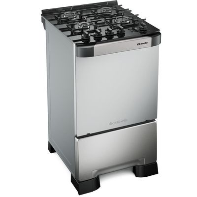Fogão Mueller 4 Bocas Decorato Vetro Inox Com Mesa De Vidro Inox Bivolt