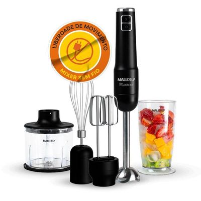 Mixer Mallory Multifree 4 em 1 Sem Fio 150W Preto com Prata Bivolt