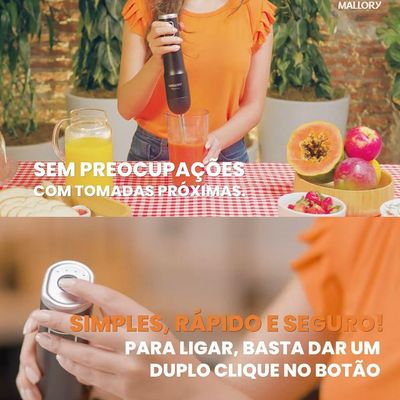 Mixer Mallory Multifree 4 em 1 Sem Fio 150W Preto com Prata Bivolt