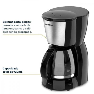 Cafeteira Britânia 18 Cafezinhos Jarra De Vidro 550W BCF19A Preto/inox 220V