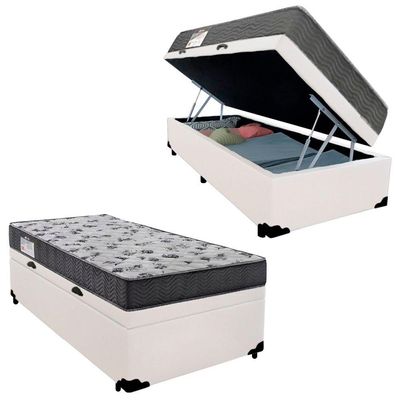 Cama Box Baú Solteiro Sintético + Colchão De Espuma D33 - Serene - 88cm Branco