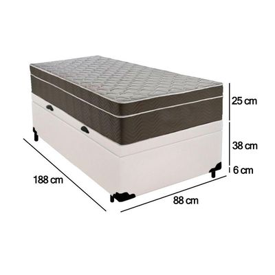 Cama Box Baú Solteiro Sintético + Colchão De Molas Ensacadas - Serene - 88cm Branco