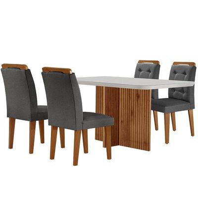 Sala De Jantar Mesa Olímpia 120cm Mdf Vidro 4 Cadeiras