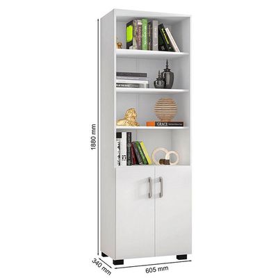 Livreiro 5 Prateleiras C- Portas Pequenas Office Branco