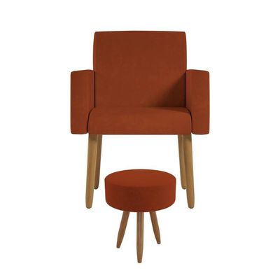 Poltrona Decorativa Cadeira Sala Com Puff Balaqui Decor Terracota