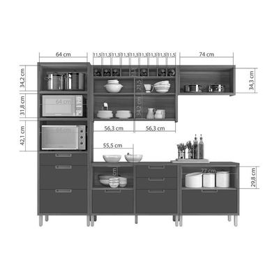 Cozinha Completa Imperatriz 5 Peças (2 Balcões + 2 Aéreos+ 1 Torre Quente) C6p46 Freijo-off White - Nesher