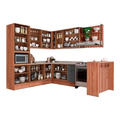 Cozinha Modulada Completa Bella 9 Peças 3 Aéreos + 3 Balcões + 1 Torre Quente+1ilha + 1 Complemento C9p200 Nogal Cinza
