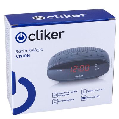 Rádio Relógio Digital Vision Cliker com Alarme e Display Preto
