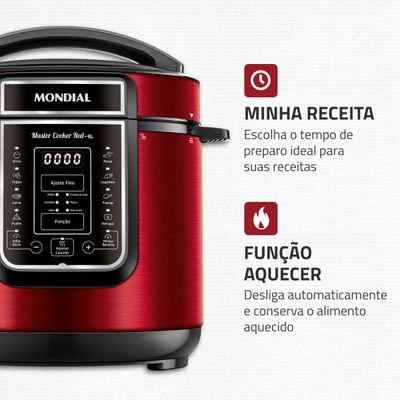 Panela de Pressão Elétrica Digital 6L, Mondial, Vermelho e Inox - PE-60-6L-RI 127V