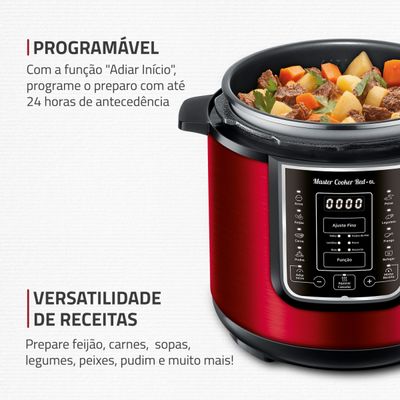 Panela de Pressão Elétrica Digital 6L, Mondial, Vermelho e Inox - PE-60-6L-RI 127V