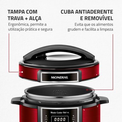 Panela de Pressão Elétrica Digital 6L, Mondial, Vermelho e Inox - PE-60-6L-RI 127V