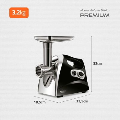 Moedor Carne Elétrico Mondial Premium Mc-03 Preto/Inox 127V