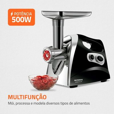 Moedor Carne Elétrico Mondial Premium Mc-03 Preto/Inox 127V