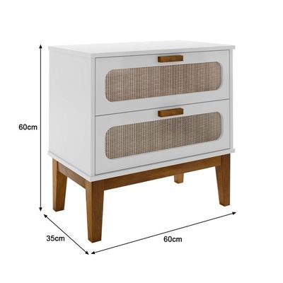 Mesa De Cabeceira 2 Gavetas Santorini Branco 60 Cm Palhinha Indiana - Branco