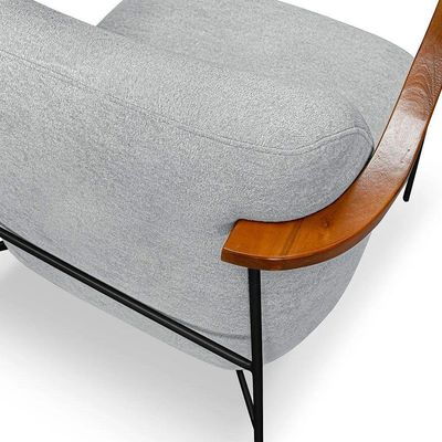 Kit 2 Poltronas Decorativa Eros Linho Bouclê Com Base De Ferro Preto SSX Multicoisas Cinza Claro