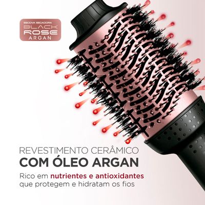 Escova Secadora Argan Mondial Preto e Golden Rose 1200W ES-14-BI BIV