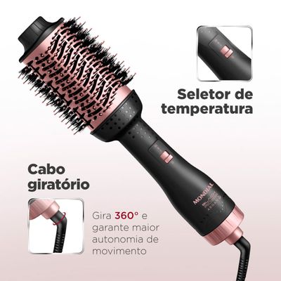 Escova Secadora Argan Mondial Preto e Golden Rose 1200W ES-14-BI BIV