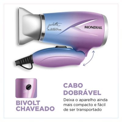 Secador de Cabelo By Juliette Mondial Azul e Rosa 1200W SCT-JU-03 BIV