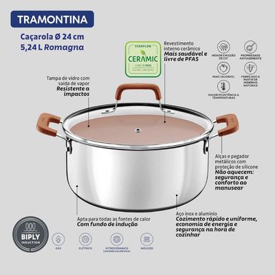 Caçarola Tramontina Romagna Aço Inox Cerâmico Marfim 24 Cm 5,24 L