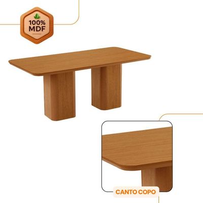 Mesa De Jantar Eloise 180cm Tampo MDF Com 6 Cadeira Moderna Turim Naturale