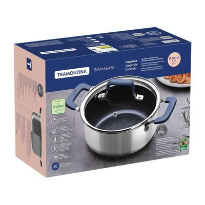 Caçarola Tramontina Romagna Aço Inox Cerâmico Black Stone 20 Cm 3,2 L