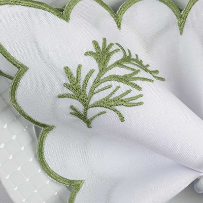 Kit 12 Jogos Americanos Guardanapos De Mesa Retangular Bordado Alecrim - Branco