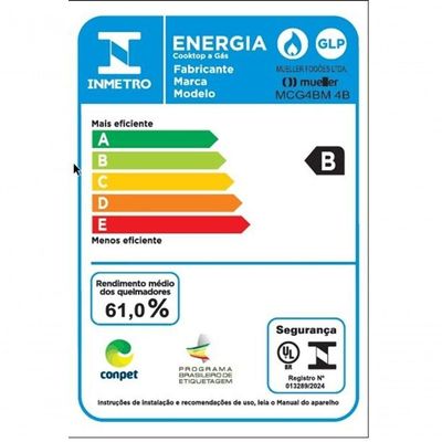 Fogão Cooktop 4 Bocas MCG4bm Grade Dupla Mesa De Vidro Mueller Preto Bivolt