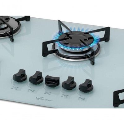 Fogão Cooktop Fischer 5 Bocas Gás Mesa Vidro - Branco 1642-6986 Bivolt Bivolt