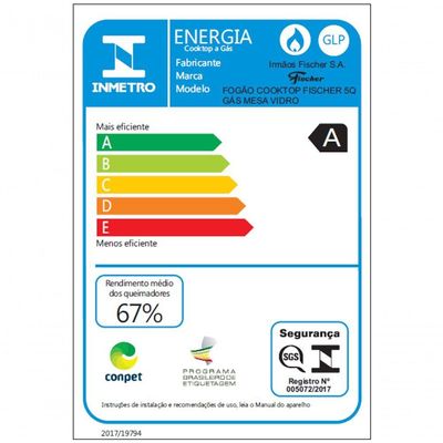 Fogão Cooktop Fischer 5 Bocas Gás Mesa Vidro - Branco 1642-6986 Bivolt Bivolt