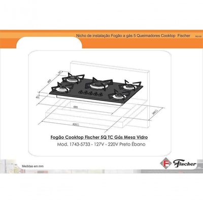 Fogão Cooktop Fischer 5 Bocas Tripla Chama Preto 1743-5733 Bivolt
