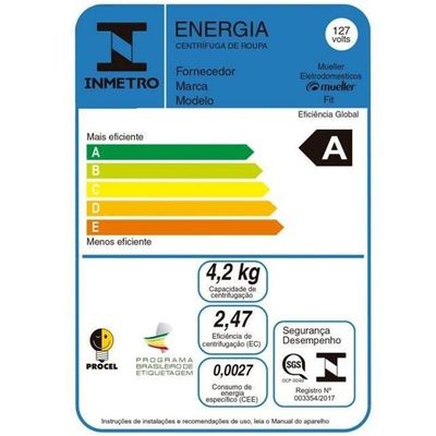 Centrífuga De Roupas Mueller Fit 12,6kg De Roupa Molhada Branca - 220v 220V