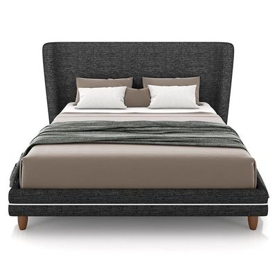 Cabeceira Queen Nilo 160cm Com Cama Pés Madeira Suném P05 Linho Cinza Escuro - Lyam Decor