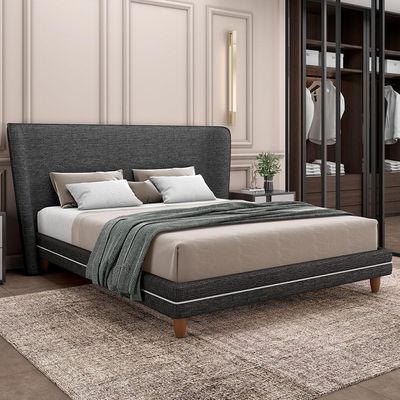 Cabeceira Queen Nilo 160cm Com Cama Pés Madeira Suném P05 Linho Cinza Escuro - Lyam Decor