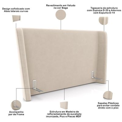 Cabeceira Cama Box Queen 160cm Nilo P05 Veludo Bege - Lyam Decor