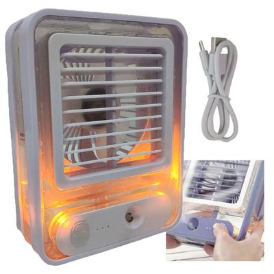 Ventilador Umidificador Agua De Mesa Touch Led Usb Portatil 3 Velocidades Estudos Trabalho
