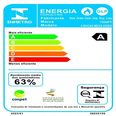 Cooktop Fogatti Safe Ferro Fundido 4 Bocas à Gás Preto Bivolt
