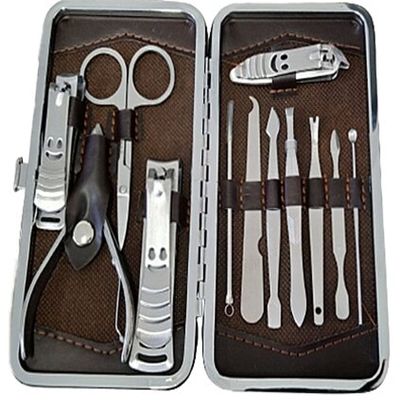 Kit Alicates Aço Pedicure Manicure Com 12 Pcs Estojo Viagem Dourado