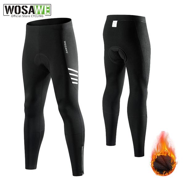 Calças de Ciclismo WOSAWE Inverno Masculinas Longas com Almofada de Gel Térmica L / preto