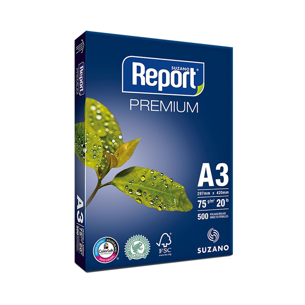 Papel Sulfite Report Premium A3 75g Com 500 Folhas Le