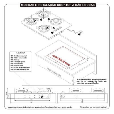 Cooktop À Gás 4 Bocas Vidro Flange Esmaltada Preto Bivolt Bivolt