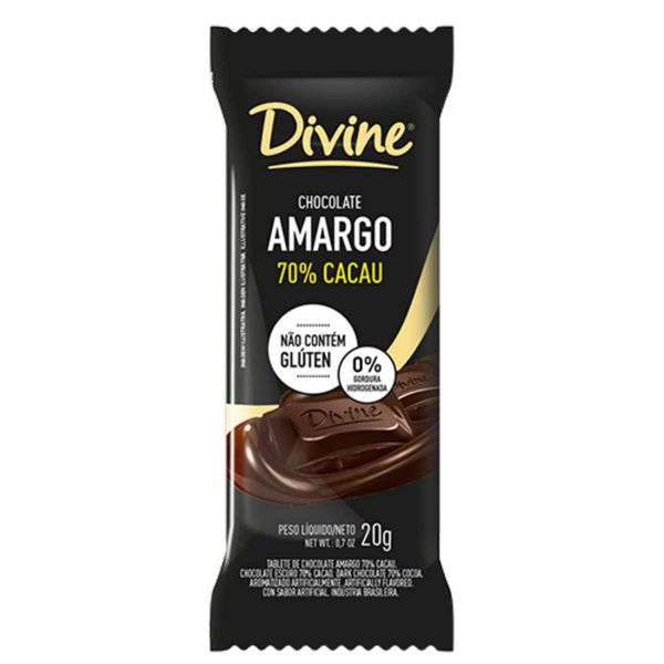 BARRINHA CHOCOLATE AMARGO 70% CACAU 20G DIVINE