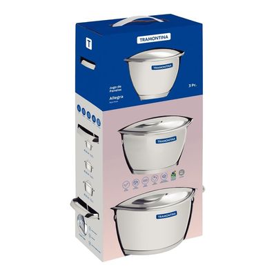 Jogo De Panelas Aço Inox Allegra 3 Peças Tramontina
