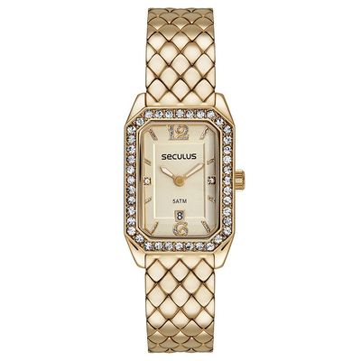 Relógio Seculus Feminino Ref: 23711lpsvdb1 Retangular Dourado