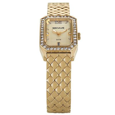 Relógio Seculus Feminino Ref: 23711lpsvdb1 Retangular Dourado
