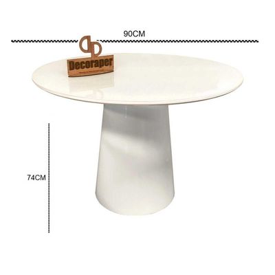 Mesa Jantar Cone Laqueado Tampo Redondo Laca Com Vidro 90cm Branco